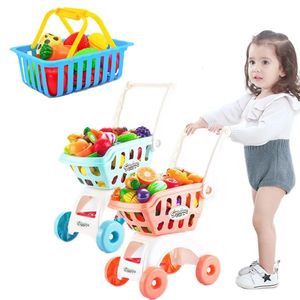 Kitchens Play Food Shopping Cart Toy Cut Fruit Vegetables Pretend Kitchen Game Basket Simulation Children Educational House Gift 231207