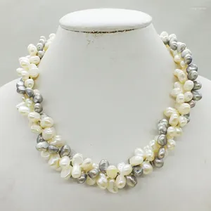Choker Excellent 3 Shares Baroque Seawater Pearl. White Pearl Necklace 19"