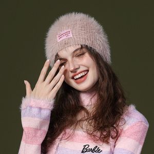 Cappello lavorato a maglia in velluto di visone imitazione nuovo stile con tesa senza tesa, cappello di lana da esterno da donna, morbido antivento e resistente al freddo, protezione per le orecchie versatile e cappello dal freddo