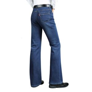 Herr jeans vinter blossade boot cut män denim byxor bomull plus fleece tjockare varm elastisk svartblå byxor mode casual kläder 231207