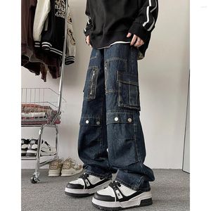 Herr jeans muti-pockets last unisex rak casual paljetter byxor män hip hop streetwear vintage mode byxor 2023