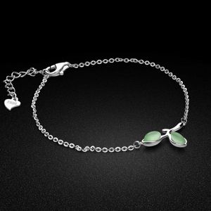 Kedjedimalistisk minimalistisk original Silver Armband Women-925 Sterling Silver Green Zircon Leaf Armband Födelsedagsfest smycken YQ231208