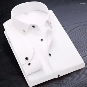 Men's Casual Shirts Button-down Shirt Long Sleeve Cotton Formal Business Dress Solid Color Blue White Tops Korean Slim Fit