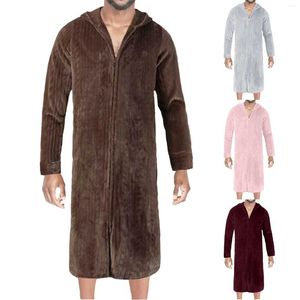 Herren-Nachtwäsche für Herren, Winter-Bademantel aus Korallensamt, mit Kapuze, verdickt, längere Bademäntel für Herren, flauschig, ultrabequem, Pyjama, Reißverschluss