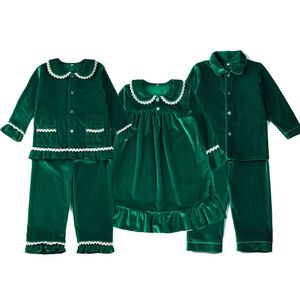 Pijamas atacado roupas de bebê crianças pijamas macio quente veludo família festa irmão verde roupas combinando meninos meninas pijamas de natal 231207