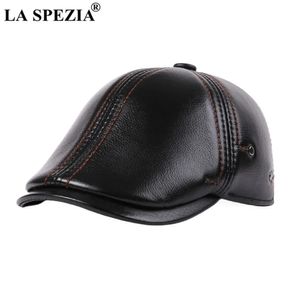 Berets LA SPEZIA Cap Herren Winter Baskenmütze Echtleder Hut Herren Warm Schwarz Rindsleder Sboy Casual Flat 231208