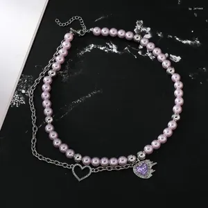 Pendanthalsband 2023 Koreanska utsökta kärlek Amethyst Pearl Clavicle Halsband Fashion Temperament Mortile Women's Subuly