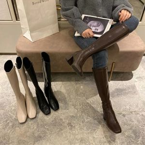 Stövlar Slim Woman Knight Knee-High Boots Square 6cm Heel Ladies Zippers Fashion Soft Leather Winter Long Boots Shoes For Women 231207