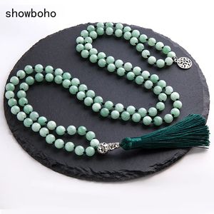 Hänge halsband 8mm burmesiska jade knutna pärlstav mala halsband meditation yoga välsignelse lyckliga tibetanska smycken 108 japamala rosenkrans tassel pendent 231207