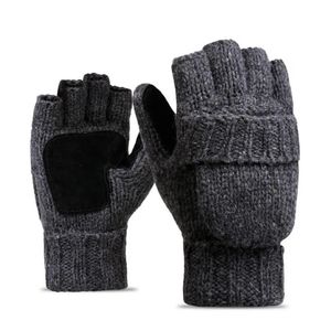 Five Fingers Gloves Unisex Plus Thick Male Fingerless Gloves Men Wool Winter Warm Exposed Finger Mittens Knitted Warm Flip Half Finger Gloves 231207