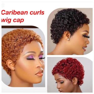 Caribean Curls Pixie Cut Wig 100% Human Hair Machine Made Lace Wigs For Women
