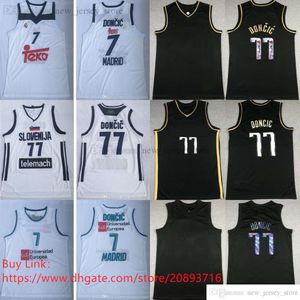 NCAA Luka Madrid Doncic Trikots 77 Basketballuniform 7 Team Club MVP Euroleague Spanien Europa Slovenija genähte Qualität Herren Weiß Schwarz