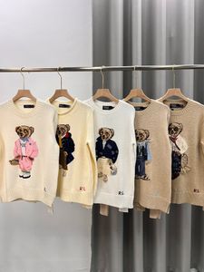 169133 Fashion Classic Trendy Luxury Designer RL Sticked tröja Kvinnor Little Bear Mönster Broderi Topps Män