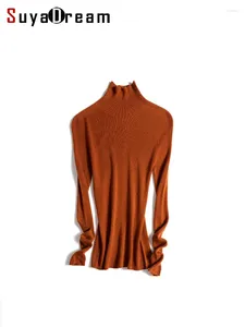 Kvinnors tröjor Suyadream Sheep Wool Pullovers för kvinna Hög krage Slim Basic Seamless 2023 Fall Winter Soft Warm Top