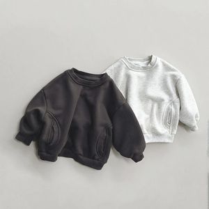 Clothing Sets 2023 Winter Children Long Sleeve Fleece Sweatshirt Solid Boys Casual Pullover Thick Warm Kids Girls Tops Baby Clothes 231207