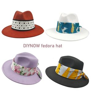 Шляпы с широкими полями Шляпы-ведра Классическая шляпа Fedora Панама Джазовая шляпа Мужчины Женщины Красочные шелковые шарфы Аксессуары Простая универсальная фетровая шляпа Fedora Party Hat 231207