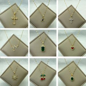 Pendant Necklaces Gold Color Stainless Steel Necklace for Women Style Butterfly Jewlry Green Water Drop Copper Zircon Pearl Cross Butterly 231208