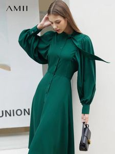 Casual Dresses Amii Minimalism 2023 Spring Black French Lantern Sleeve A Line Chic Shirt Dress Female Vestidos 72341031