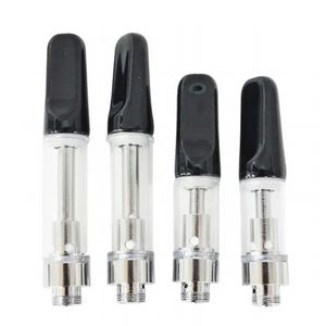 0.5ml vape kartuşları 0.8ml 1.0ml kalınlıkta yağ atomizerleri e-sigara arabaları boş düz ağızlık vidası ipuçları seramik bobin 510 iplik atomizer özel logo ambalaj kutusu