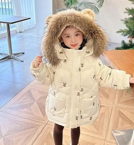 Down Coat Kids Winter Jacket For Girls Little Bear Cartoon Thicken Children Brodery Coat Baby Hudeed Down Outwear 231207