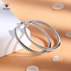 Hoop Huggie M-JAJA Real Diamond Earrings 18K White Gold Plated 925 Sterling Silver Hoop Earrings for Women D Color VVS1 Jewelry 231207