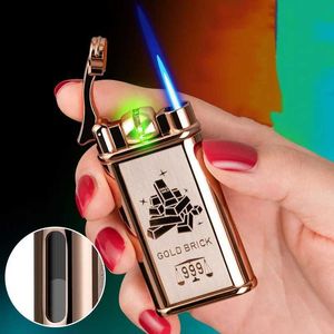 New Metal Drum Visible No Gas Window Blue Flame Turbine Flare Butane Lighter Recyclable Inflatable Men's Gift Outdoor Small Toy