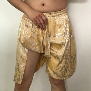 Herren-Shorts mit hohem Schlitz, Eisseide, Satin, glänzend, für Herren, Übergröße, lässige Schlafhose