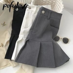 Saias saia plissada mulheres y2k harajuku branco lápis saia uniformes calças de segurança verão cor sólida casual mini saia kawaii moda 231207