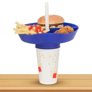 Dishes Plates Compartment Plate For Food 2 In 1 Reusable Tray Snack Bowl With Straw Hole Put On Beverage Cup Take Out To Go 231207