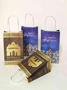 Avebien 20x15x8cm Torba prezentowa Ramadan Kraft Papierowa torba Muzułmańska Eid Mubarak Golden Tote Torby 102050pcs Pamięci opakowanie prezentów 218909314