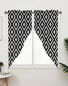 Curtain Geometric Square Texture Black White Window Living Room Bedroom Decor Drapes Kitchen Decoration Triangular