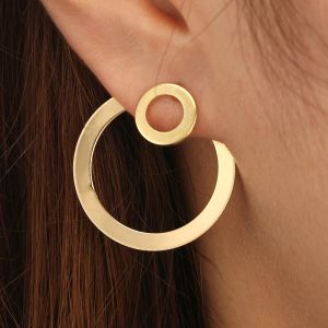 Ny trendfront och bakre dubbelcirkelstudörhängen för kvinnor Nya smycken Simple Gold Color Eloy Round Ear Jewel Grossist