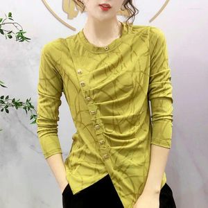 Women's T Shirts Thin Stylish Versatile Crossed Shape Stripe Decorate Spring Summer T-Shirts Plus Size O-Neck Gold Button Design Multiple