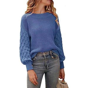 Stickade tröjor Womens Autumn and Winter New Personalized Fashion Lantern Sleeves Round Neck Pullover Stickad 785