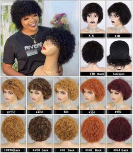 Short Curly Pixie Cut Wig With Bangs Ombre Color Human Hair Machine Made Lace Wigs For Women F-679