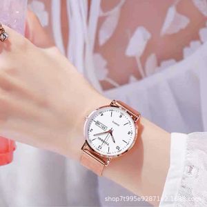 designer watch watches watch Women's Double Calendar Belt Korean Fashion Trend Large Dial Quartz Student Mesh Belt Tiktok