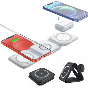 Foldbar trådlös laddare 15W Magnetic Wireless Charging Station Qi Phone Stand Foldbar Fast Charger 3 i 1 för Apple Watch AirPods iPhone