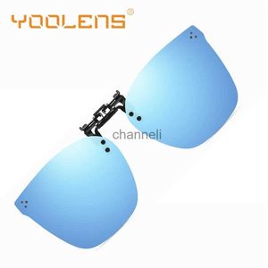 Outdoor Eyewear YOOLENS Polarized Fishing Outdoor Clip-on Mirror Blue Flip Up Rimless Square Sunglasses for Prescription Glasses Lens UV400 YQ231208