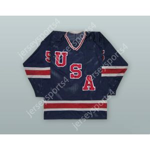 Personalizzata MIKE RAMSEY 5 1980 MAGLIA DA HOCKEY BLU SCURO DELLA SQUADRA NAZIONALE USA NUOVA cucitura superiore S-M-L-XL-XXL-3XL-4XL-5XL-6XL