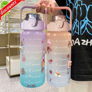 Upgrade 2l Kawaii Water Bottle Large Capacity Sports Motivational Leakproof Drinking Cup with Time Marker Free Shipping Items