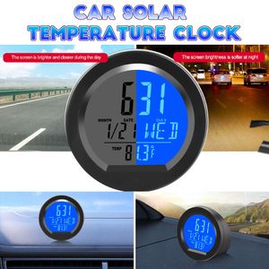 Novo carro solar relógio digital data semana termômetro automóveis interno stick-on lcd display luminoso para painel de carro relógio