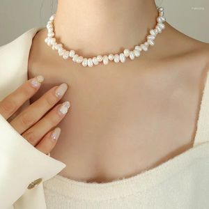 Collane con ciondolo Collana di perle d'acqua dolce naturali irregolari francesi Collare Temperamento Gioielli da donna eleganti per feste