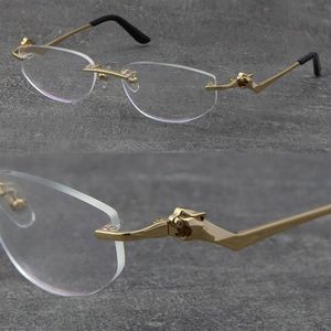 Metal Classic Leopard Series Rimless Optical Reading Frames Marbling Eyeglasses 18K Gold Frame Glasses Men Myopic Cat Eye Round Ey292o