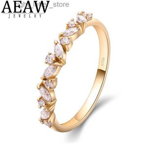 With Side Stones AEAW 585 14K 10K Yellow Gold Ring for Women moissanite Solitaire Ring matching half eternity wedding band Engagement bridal YQ231209