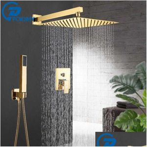 Bathroom Shower Sets Golden Bathroom Shower Faucets Set 3-Ways Rainfall System Wall Mounted 8 10 12 Head Brass Tub Spout Cold Mixer Ta Dh7Zs