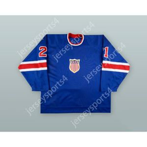 Anpassad Bryan Smolinski 21 USA National Team Blue Hockey Jersey New Top Stitched S-M-L-XL-XXL-3XL-4XL-5XL-6XL