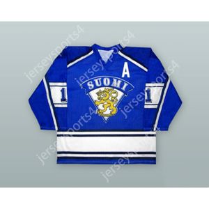 Anpassad Saku Koivu 11 Finland National Team Blue Hockey Jersey New Top Stitched S-M-L-XL-XXL-3XL-4XL-5XL-6XL