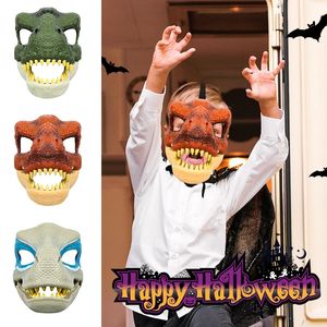 Party Masks 3D Dinosaur Mask Horror Dragon Latex Headgear Masquerade Party Cosplay Costume Jurassic Raptor Dino Moving Jaw Life Masks 231208