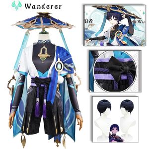 Anime Costumes Genshin Impact Scaramouche Wanderer Cosplay Costume Halloween Balladeer Kunikuzushi Bucket Hat Costume Wig Cos Sumeru Anemo Suit 231208