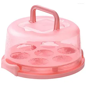 Garrafas de armazenamento recipiente de bolo redondo 7-slot cupcake recipientes portador com alça tampa para tortas bolos portátil